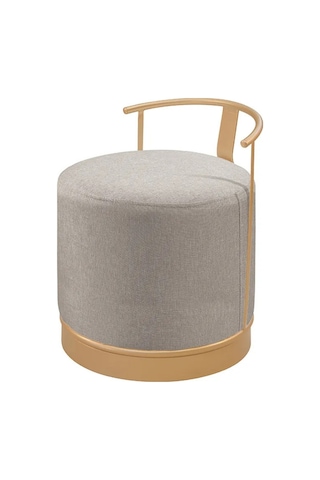 Pufi Puf Gold Metal Çerçeveli Keten Çok Amaçlı Dekoratif Oturak, Makyaj Oturağı,montajsız Puf Bench Antrasit