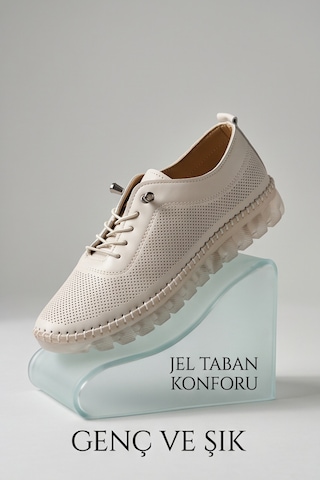 Flexigel Tam Ortopedik Jel Tabanlı Kadın Krem Loafer - Ultra Esnek Nefes Alabilir Hafif Günlük A...