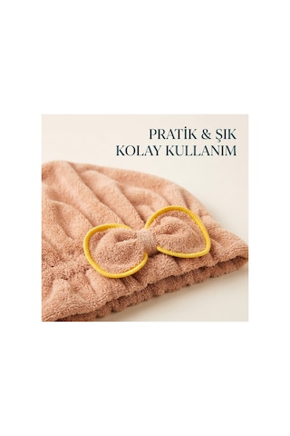 Prenses Peluş Mikrofiber Saç Kurulama Havlusu Çizgi Fiyonklu, Pratik Saç Bonesi - Duş, Makyaj Ve Bakım Saç Wrap Kahverengi
