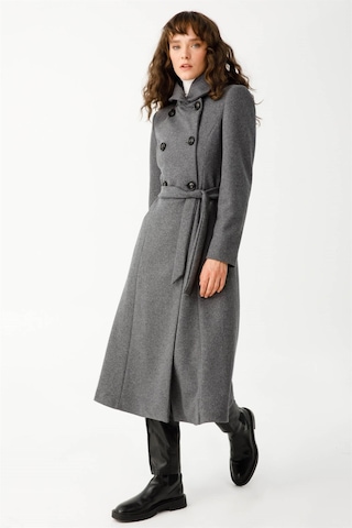 Boğum Yakalı Kruvaze Manto Antrasit-antrasit Antrasit