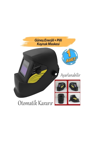 Güneş Enerjili Pilli Otomatik Kararan Baş Maskesi Siperlik Kartuşlu Kaynak Gözlüğü Ayarlanabilir