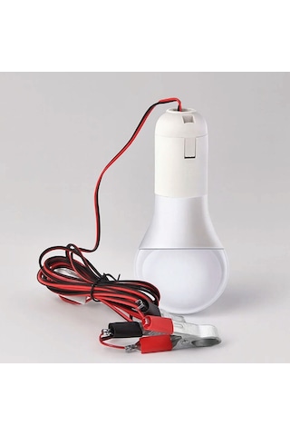 Seyyar Kablolu Led Ampul- Akü Takviye Maşalı 1.8 Metre Kablolu- 12volt 5watt Beyaz Led Ampul 1