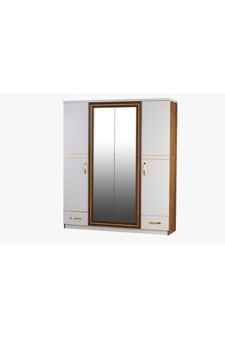 Elmas Beyaz Ahşap Çıtalı 4 Kapaklı Gardırop