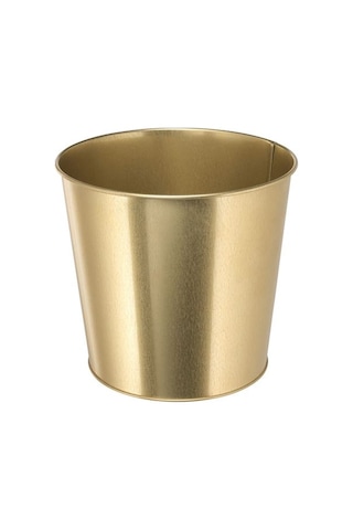Çiçek Bitki Saksısı Gold Renk 19Cm Galvanizli Çelik Saksı