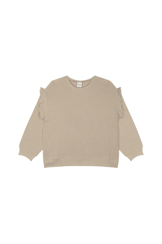 Antebies Organik Gots Sertifikalı Bej Waffle Kumaş, Dantel Detaylı, Uzun Kollu Ribanalı Kız Çocuk Sweatshirtü