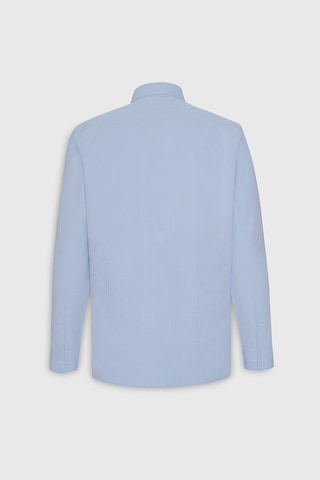 Erkek Acık Mavı Pamuklu Slim Fit Dar Kesim Çizgili Klasik Yaka Gömlek Acık Mavı