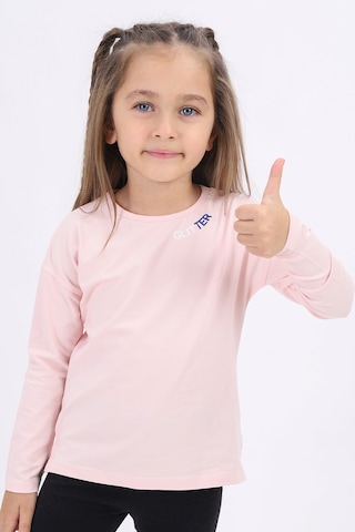 Toontoy Kids Toontoy Kız Çocuk Baskılı Bisiklet Yaka Uzun Kollu Tişört Pudra