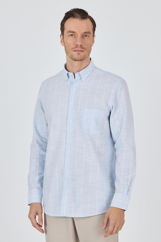 İmza Uzun Kol Çizgili Desen Düğmeli Yaka Cepli Classic Comfort Fit Gömlek 1004250189 Koyu Mavi