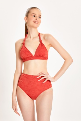 Too Salty Swimwear Kadın Kiremit Süet Görünümlü Toparlayıcı Yüksek Bel Boyundan Bağlı Bikini Takımı 24s106st Kiremit