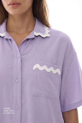 Penti Lila Ella Düğmeli Gömlek Şortlu Pijama Takımı