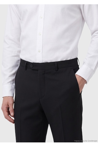 Ramsey Siyah Modern Fit Klasik Yün Karışımlı Pantolon siyah