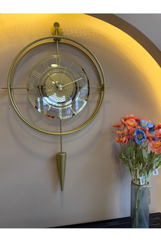Metaquartz Aksesuar Şeffaf Lavinya Exclusive Gold Metal - Kırılmaz Tamper Camlı Modern Duvar Saati Şeffaf 50 X 90 Çok Renkli