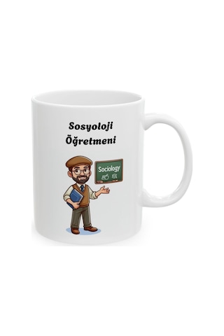 Erkek Sosyoloji Öğretmeni Hediyelik Baskılı Porselen Beyaz Lüks Kupa Bardak Beyaz