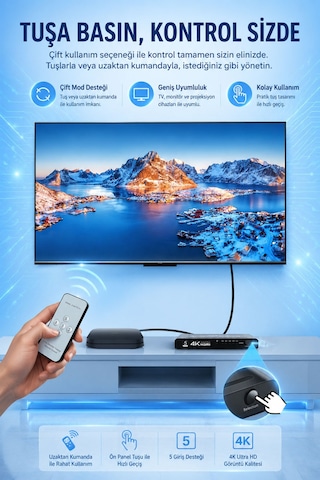 5 Port Hdmı Switch 4k Ultra Hd, 5 Giriş 1 Çıkış Hdmı Anahtarlayıcı, Uzaktan Kumandalı Çoklayıcı, Ps5 Switch Tv Box Pc Monitör Projektör Uyumlu, Metal Kasa Q509