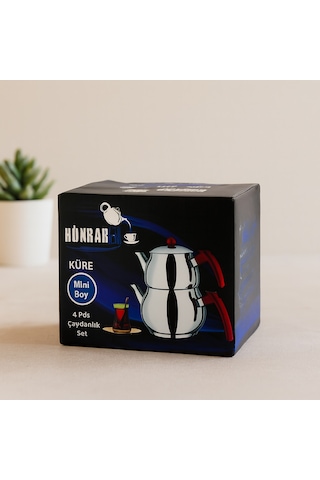 Mini Çelik Çaydanlık Seti 0.75l+1.35l Kendinden Süzgeçli Bakalit Kulplu Sarı