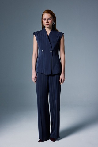 Sateen Anna Çizgili Pantolon - Lacivert-137094 Lacivert