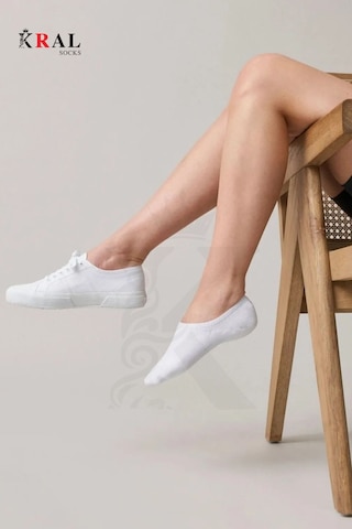 Kral Socks Kadın Pamuklu Terletmez 10'lu - 10 Çift Yazlık Görünmez Çorap Beyaz