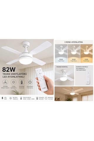 82w Led Fanlı Pervaneli Ampul Kumandalı 3 Renkli Tavan Lambası - 82w Led Fanlı Pervaneli Ampul Kumandalı 3 Renkli Tavan Lambası -