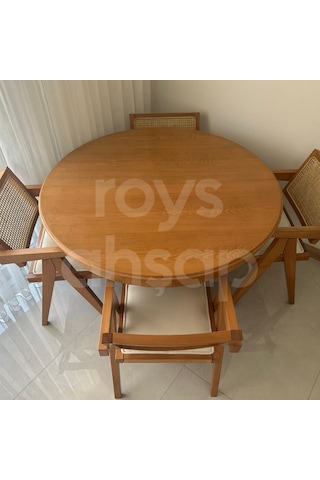 Roys Ahşap 120 Cm Koyu Naturel Yuvarlak İlaveli Baba Ayak Masa