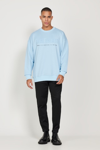AC&Co / Altınyıldız Classics Erkek Mavı Oversize Bol Kesim Bisiklet Yaka Pamuklu Sweatshirt Mavi
