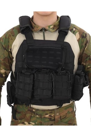 Single Sword Single Sword Kasırga Tactical Balistik Plaka Takılabilen Açık Cepli Hücum Yeleği, Siyah Çok Renkli