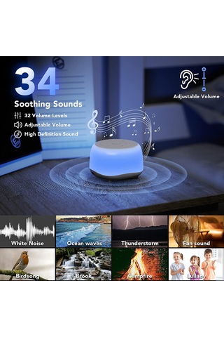 Reedark Bebek Uyku Uyandırıcı - 34 Sakinleştirici Ses, 7 Renkli Gece Lambası, 3 Ayar Zamanlayıcı, Usb Şarj Edilebilir Pil Beyaz Beyaz