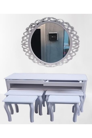 Dresuar Çift Zigon Takım Kayın Aslan Ayak Güneş Ayna Beyaz Renk Model El Yapım Beyaz