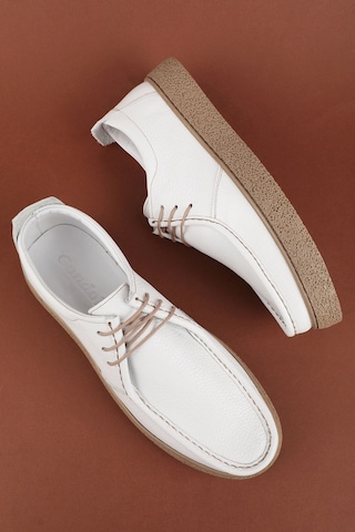 Gondol Erkek Hakiki Deri Casual Derby Ayakkabı Moc-toe Cz.102 Beyaz