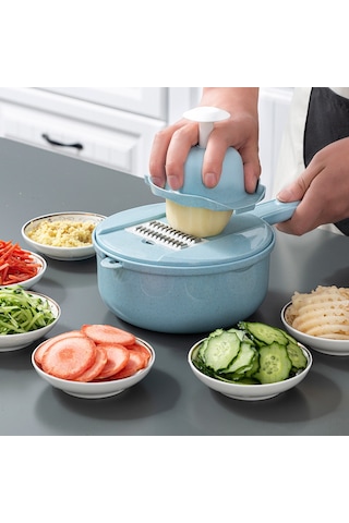 Qingmipy Mutfak Çok Amaçlı Sebze Dilimleyici - Patatesi Işkembeli, Dilimli, Kıyma Ve Çiçek Şeklinde Keser - Ev Kullanıma Uygun 12 Parça Lüks Mavi Set Lüks 12 Parçalı Mavi