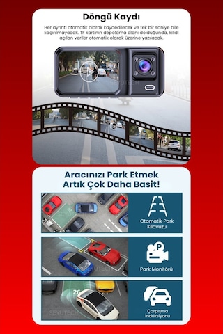 Harvox Araç Içi Hd Kamera 3 Kameralı Wifi Özellikli 1080p Full Hd Gece Görüşlü G-sensör Dashcam A98