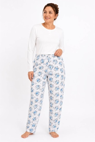 Neco Giyim Kadın Anne Desenli Pijama Altı Beyaz - Mavi