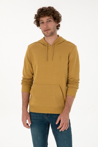 U.S. Polo Assn. Erkek Regular Fit Kapüşonlu Hardal Basic Sweatshirt 50313720-VR151