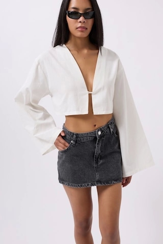 Asimetrik Bel Denim Mini Etek Siyah