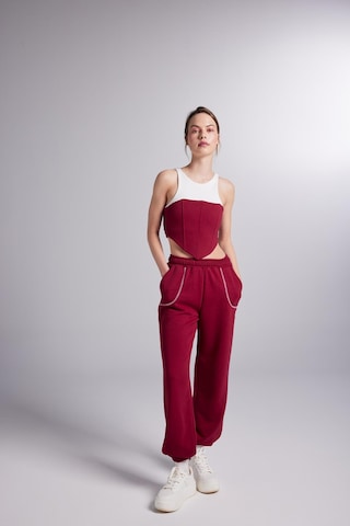 Holly Lolly Paçası Lastikli Konstrast Dikişli Rhode Eşofman Altı Bordo