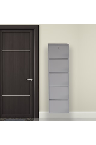 Kilitli 5'li Metal Ayakkabılık - Gri