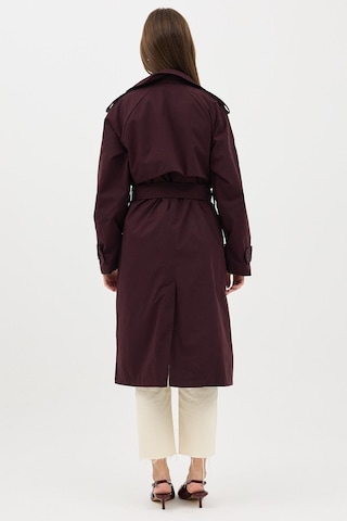 Ressho Kadın Kemerli Uzun Trençkot Su Geçirmez, Astarlı, Oversize Model Bordo