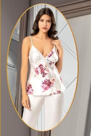 Xses 2155 Kadın Gulkurusu Saten Empirme Sabahlıklı 4'lü Pijama Takım Gulkurusu