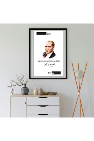 Atatürk Portreli Duvar Tablosu Yapışkanlı Sök Tak Çerçeveli 20x30cm - 1881-193 Sonsuzluk Tasarımlı Hediye Poster