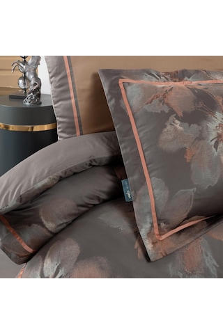 Sarev Atlas Jakarlı Nevresim Takımı King Size , .bakır Kahverengi