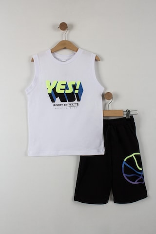 Erkek Çocuk Yes Yazılı Şortlu Takım-6087-Beyaz-Yeşil Beyaz - Yeşil