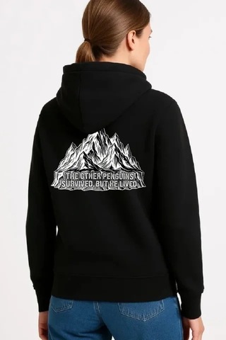 Vexor Nihilist Penguen Temalı Oversize Kapüşonlu Sweatshirt - Siyah