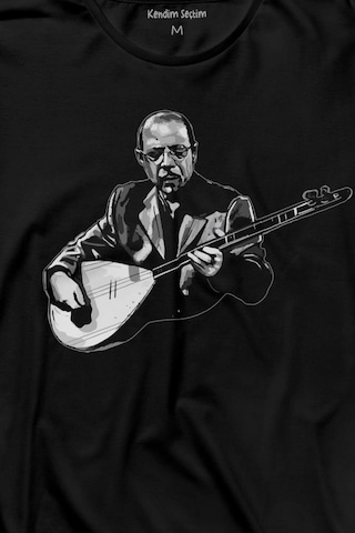 Neşet Ertaş Bozkırın Tezenesi Halk Müziği Bağlama Uzun Kollu Tişört Baskılı T-shirt 001