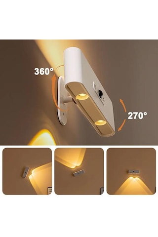 Ledx Sk-bd188f Çift Yönlü Hareket Sensörlü Dekoratif Şarjlı Duvar Aplik 2 Mercekli 15 Smd Ledli 3000k-4000k-6500k Beyaz