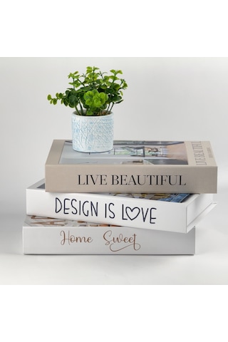 3 Lü Kitap Görünümlü Dekoratif Kutu Seti, İskandinav Tarz Modern Ev Dekorasyonu - Set-5