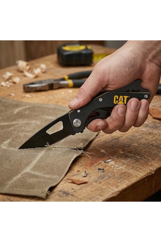 Cat Da980267 Kemer Askı Kancalı Şişe Açacaklı Katlanabilir 16cm Paslanmaz Çelik Siyah Kamp Çakısı