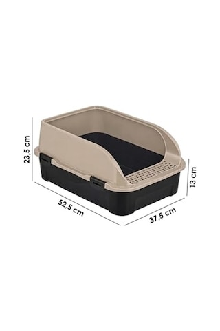 Comfort Açık Kedi Tuvaleti, 52x37x23 Cm, Yüksek Kenarlı Kedi Tuvalet Kabı, Kum Küreği Hediyeli Açık Bej