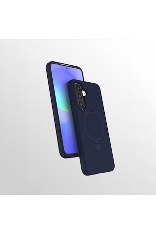 Samsung Galaxy Uyumlu A56 Kılıf M-safe Şarj Özellikli Standlı Zore Samara Kapak Lacivert