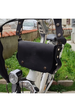 Sumerian Leather Craft Deri Bisiklet Çantası Siyah