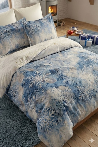 Özdilek Snowflake Nevresim Takımı Çift Kişilik - Mavi Renkli