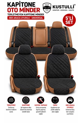 5'li Pilot Kapitone Terletmeyen Oto Koltuk Minder Cepli Model Siyah 1